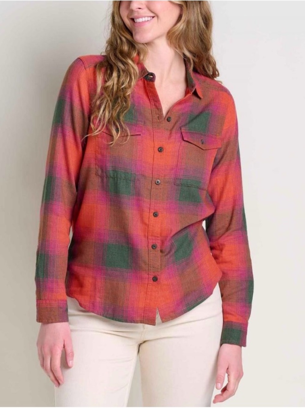 Toad&Co Re-Form Flannel Plaid Button-Down Shirt S Granola Outdoor Hiking Camping